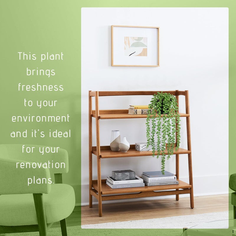 LUZOGA Realistic Artificial String of Pearls Plant - Faux Hanging Succulent Trailing Plant with Black Pot, Natural-Looking Small Potted Faux Plant Indoor Outdoor for Home Office Shelf Decor - Image 3