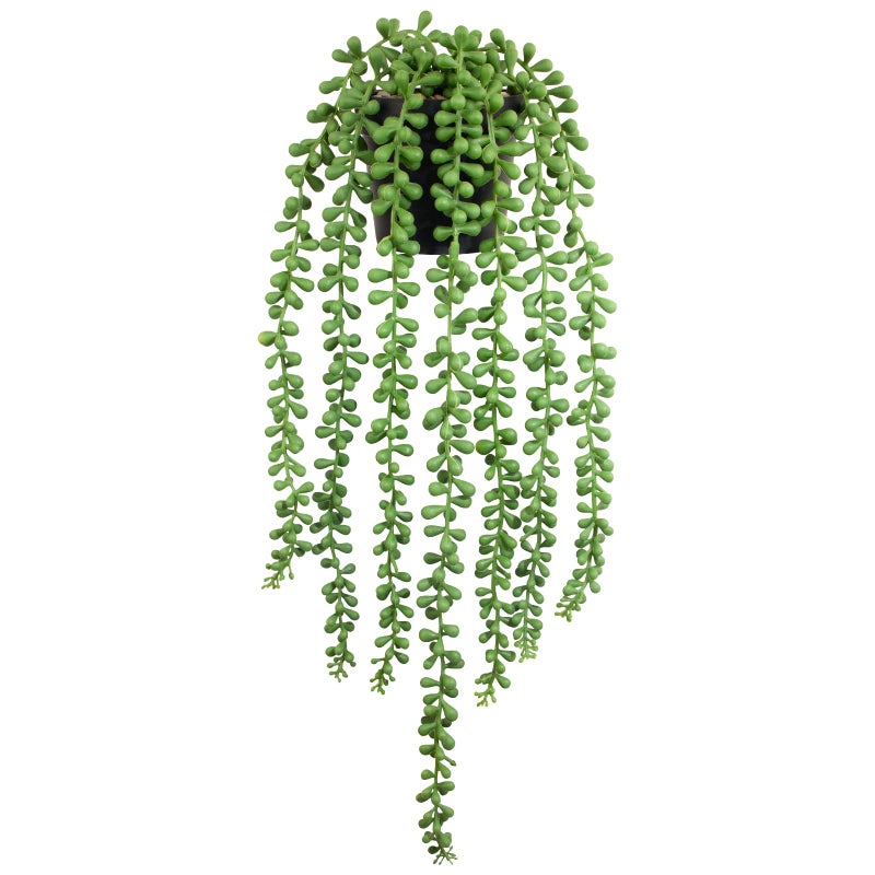LUZOGA Realistic Artificial String of Pearls Plant - Faux Hanging Succulent Trailing Plant with Black Pot, Natural-Looking Small Potted Faux Plant Indoor Outdoor for Home Office Shelf Decor - Image 1