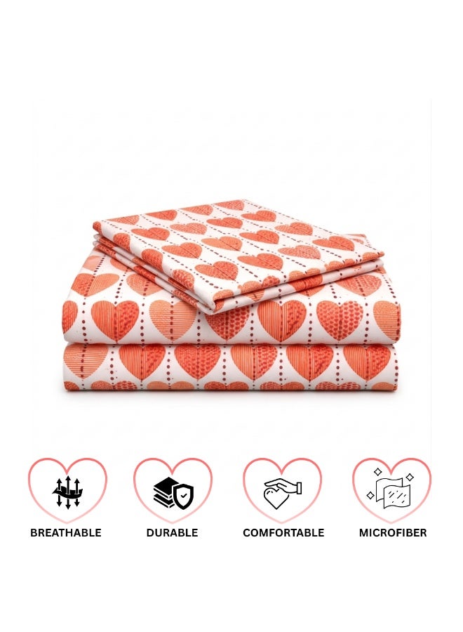 VELMORE Single Size Polycotton Bedsheet Set (2 Pieces) – Soft & Breathable Love Heart Design, 240x170cm with 1 Pillow Case (50x70 cm), Wrinkle Resistant, All-Season Comfort - Image 3