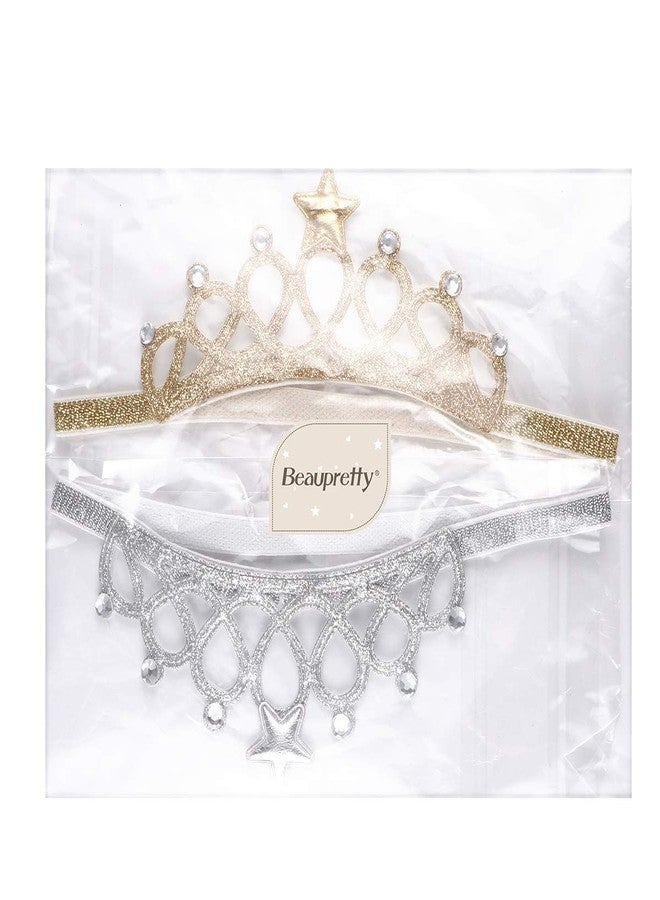 Beaupretty 2PCS Baby Girls Crystal Crown Tiara Hair Belt Headband Soft Headwrap Princess Headpiece Children Hair Accessories for Birthday Party, Photography (Silver+Gold) - Image 4