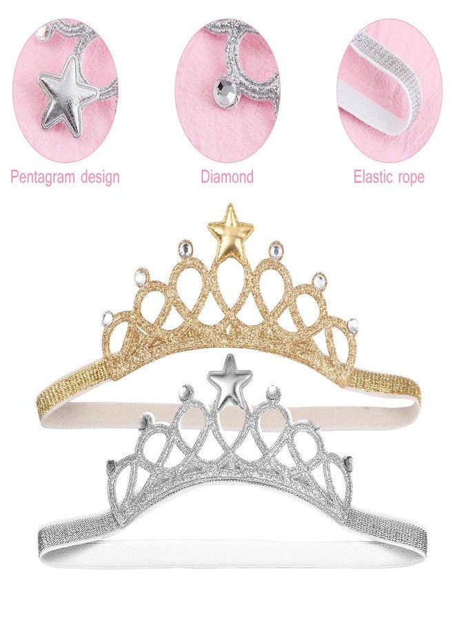 Beaupretty 2PCS Baby Girls Crystal Crown Tiara Hair Belt Headband Soft Headwrap Princess Headpiece Children Hair Accessories for Birthday Party, Photography (Silver+Gold) - Image 2