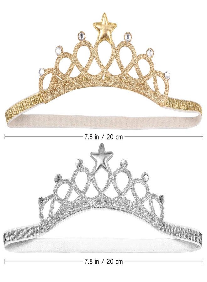 Beaupretty 2PCS Baby Girls Crystal Crown Tiara Hair Belt Headband Soft Headwrap Princess Headpiece Children Hair Accessories for Birthday Party, Photography (Silver+Gold) - Image 3