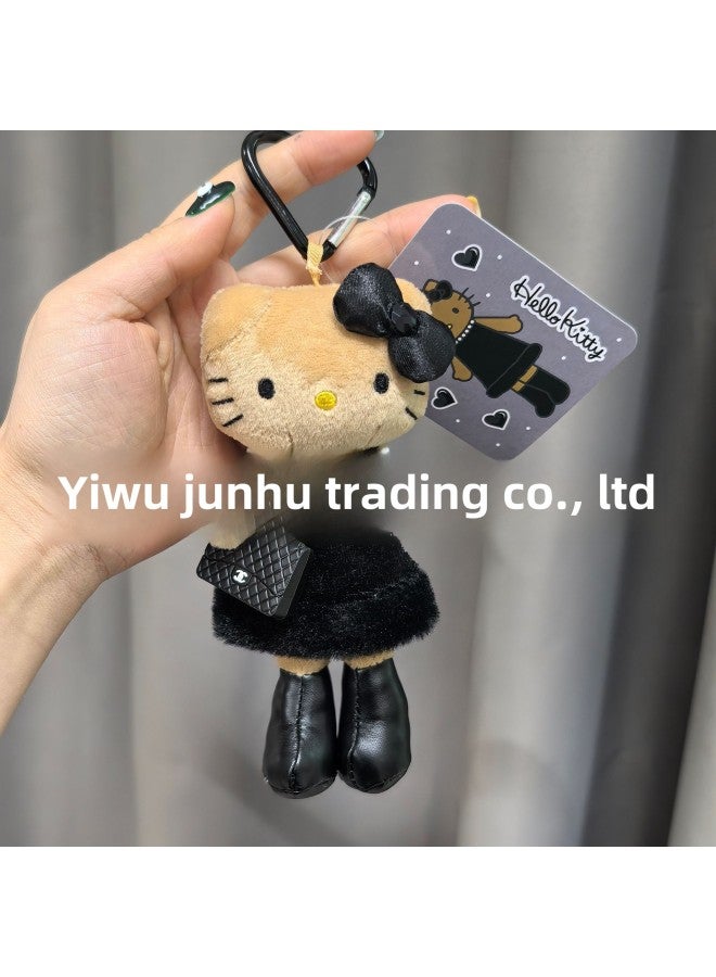 Spice Girl Leopard Print Black Leather Hellokitty Long Leg Pendant Kt Cat Waste Earth Style Backpack Keychain Hanging Ornaments-Specifications:Long Leg Kt [black Lady Style + Black Small Bag] - Image 1