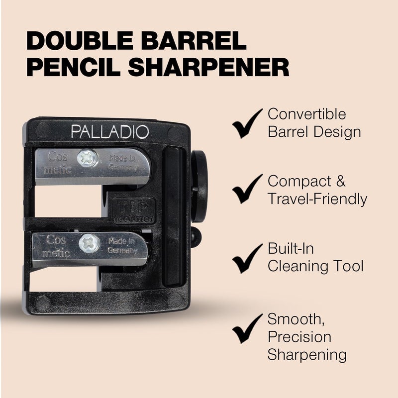 Palladio Double Barrel 3 in 1 Cosmetic Pencil Sharpener with Cover, Stainless Steel Blade, Size Adjuster, Essential for Small and Extra Large Lip Liner, Eyeliner, Brow Pencils - Image 3
