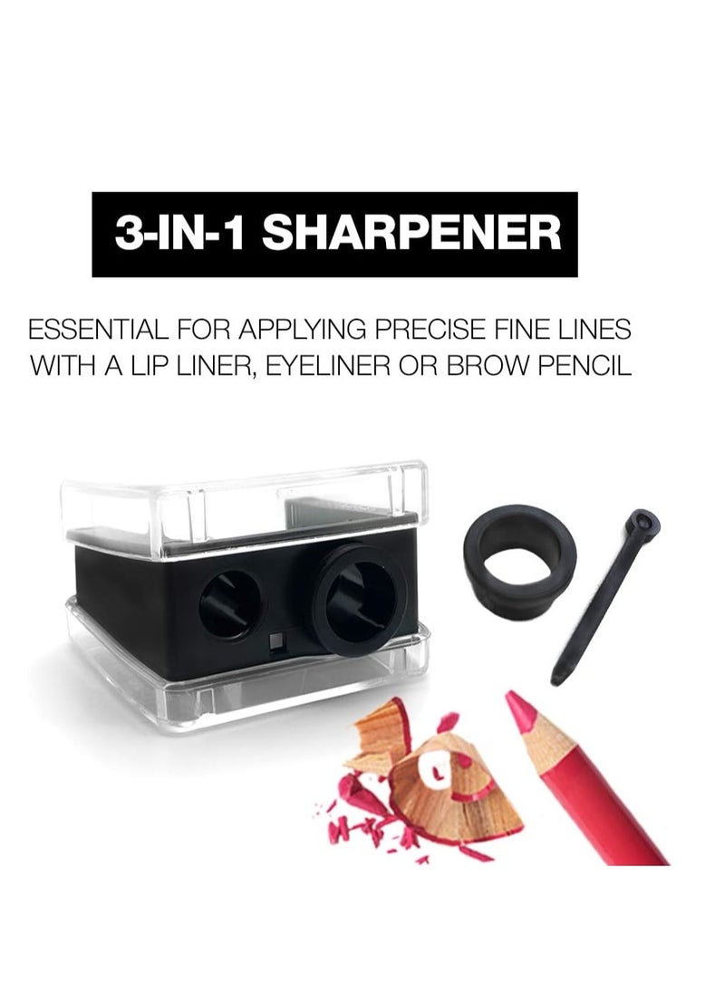PALLADIO Palladio Double Barrel 3 in 1 Cosmetic Pencil Sharpener with Cover, Stainless Steel Blade, Size Adjuster, Essential for Small and Extra Large Lip Liner, Eyeliner, Brow Pencils  - Image 3
