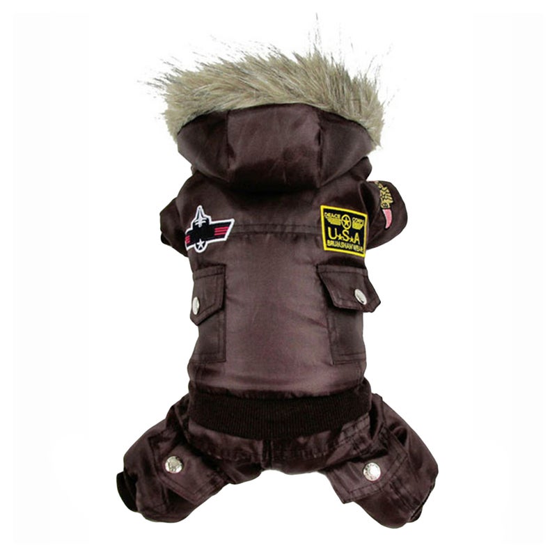 Pet Clothes Winter Warm Windproof USA Dog Puppy Coat Hoodie Outwear Size L (Coffee) - Image 3