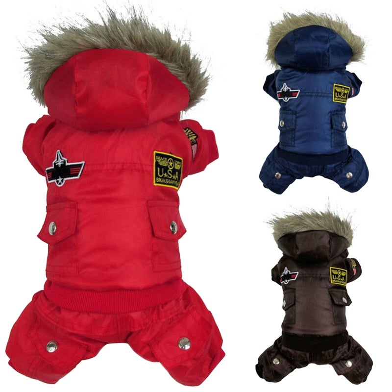Pet Clothes Winter Warm Windproof USA Dog Puppy Coat Hoodie Outwear Size L (Coffee) - Image 1