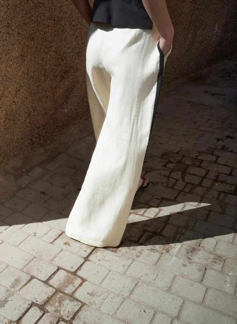 MANGO Contrast stripe linen trousers