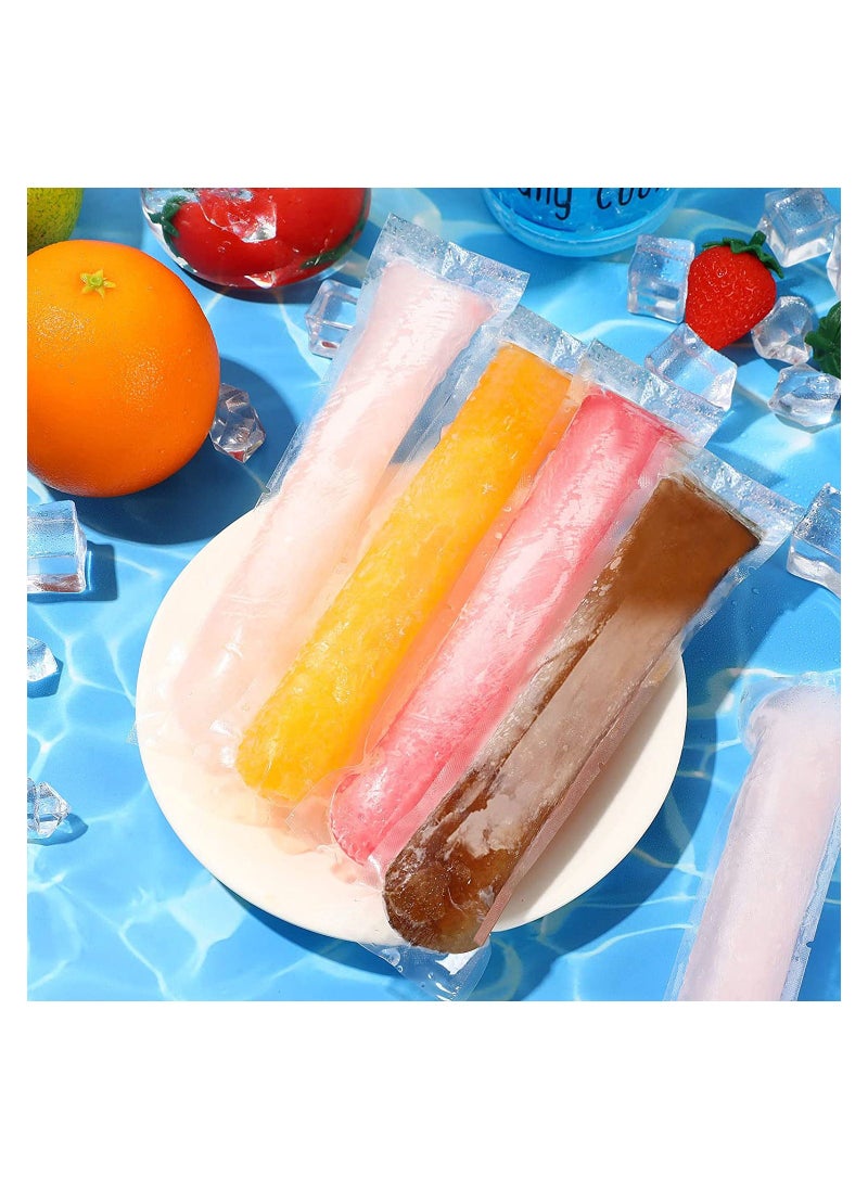 200 Pcs Disposable Ice Lolly Mold Bags with Zip Seals Ice Candy Bags Ice Candy Pouches and 1 Pcs Funnel for Yogurt Sticks Juice Fruit (11 x 2 inch)  - Image 2