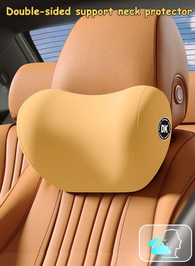 MLADEN 2PCS Lumbar Support Pillow And Car Headrest Neck Pillow Set Memory Foam Car Pillow Ergonomic Office Chair Headrest Pillow With Adjustable Strap Automotive Interior (Yellow) - Image 4