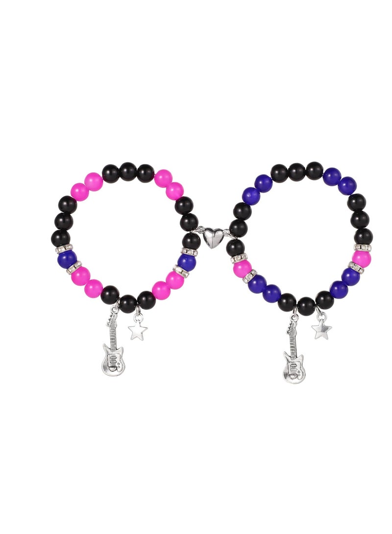 SUNSAR 2pcs Friendship Magnetic Matching Bracelets with Love Guitar Heart Beads - Best BFF Cosplay Accessories & Couple Gifts - Image 1
