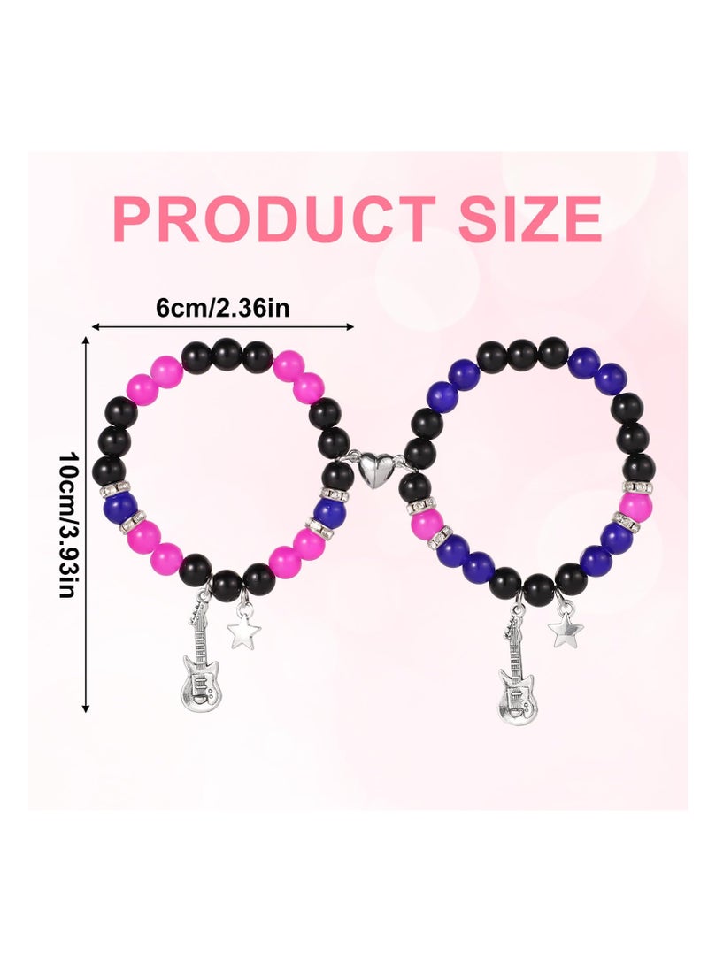 SUNSAR 2pcs Friendship Magnetic Matching Bracelets with Love Guitar Heart Beads - Best BFF Cosplay Accessories & Couple Gifts - Image 2