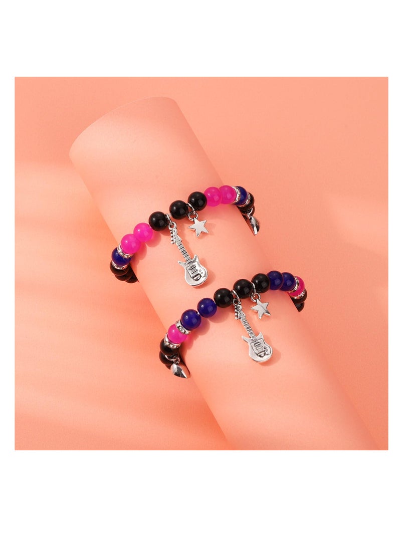 SUNSAR 2pcs Friendship Magnetic Matching Bracelets with Love Guitar Heart Beads - Best BFF Cosplay Accessories & Couple Gifts - Image 3