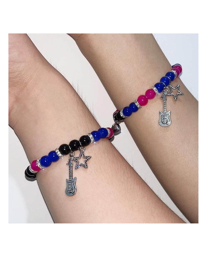SUNSAR 2pcs Friendship Magnetic Matching Bracelets with Love Guitar Heart Beads - Best BFF Cosplay Accessories & Couple Gifts - Image 4