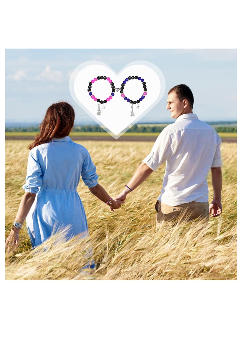 SUNSAR 2pcs Friendship Magnetic Matching Bracelets with Love Guitar Heart Beads - Best BFF Cosplay Accessories & Couple Gifts - Image 5