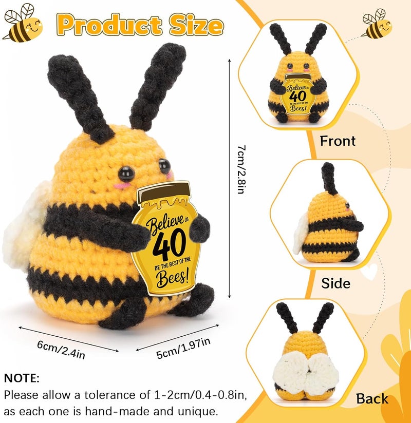 Dalycro Positive Bee Handcrafted Crochet Animals with Encouragement Card 40th 50th 60th Birthday Gift for Women Men (40th) - Image 2