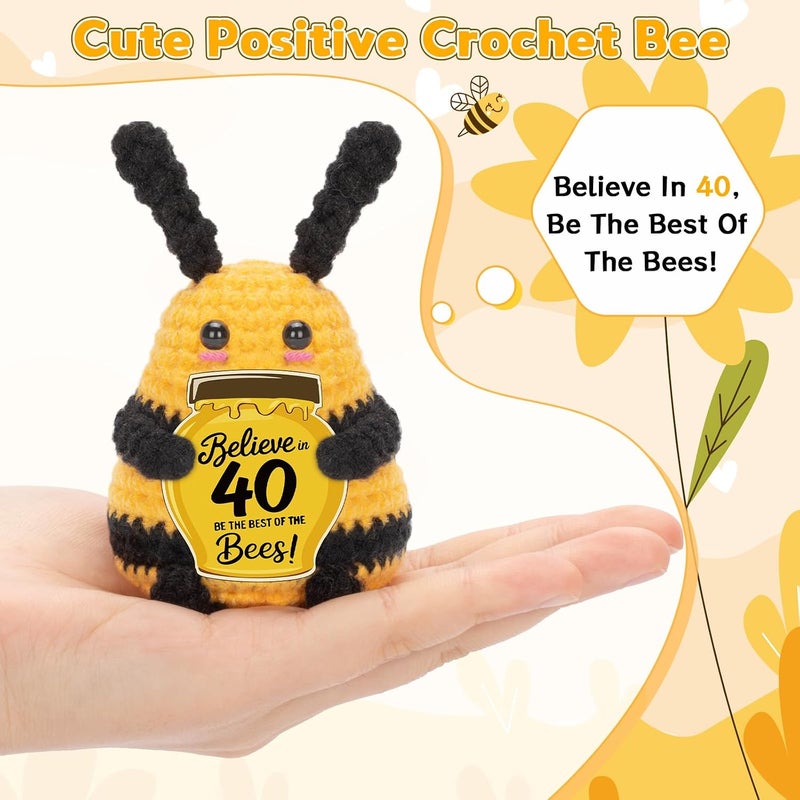 Dalycro Positive Bee Handcrafted Crochet Animals with Encouragement Card 40th 50th 60th Birthday Gift for Women Men (40th) - Image 4