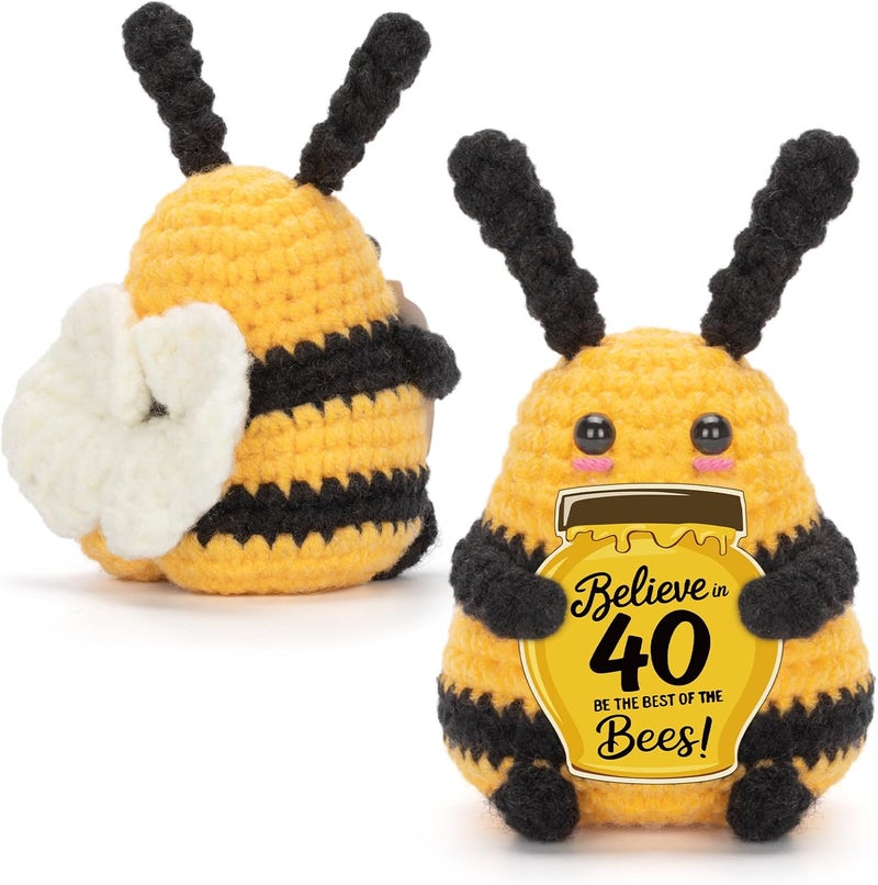 Dalycro Positive Bee Handcrafted Crochet Animals with Encouragement Card 40th 50th 60th Birthday Gift for Women Men (40th) - Image 1