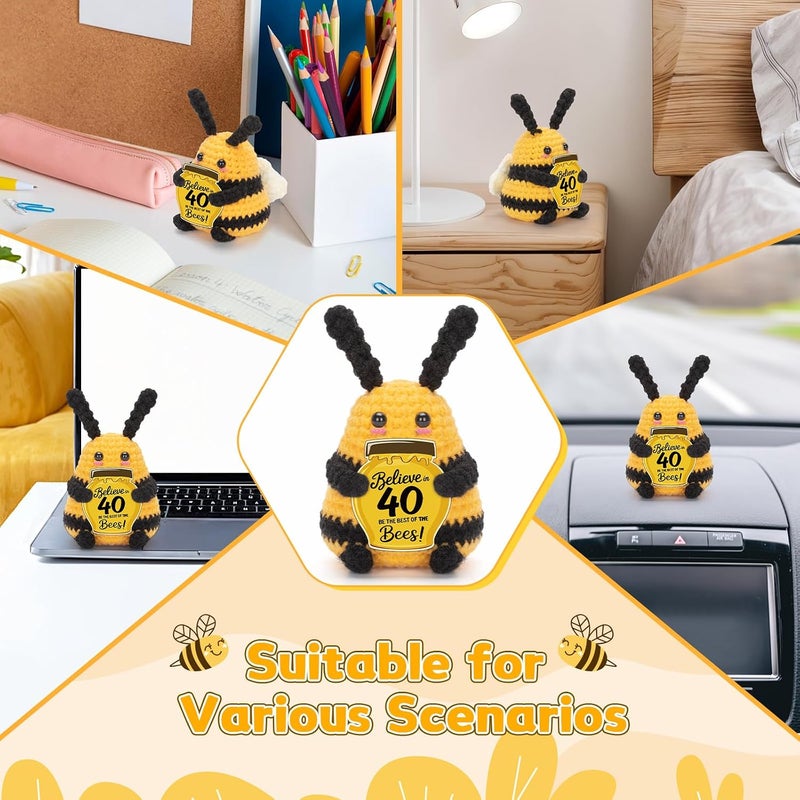Dalycro Positive Bee Handcrafted Crochet Animals with Encouragement Card 40th 50th 60th Birthday Gift for Women Men (40th) - Image 5