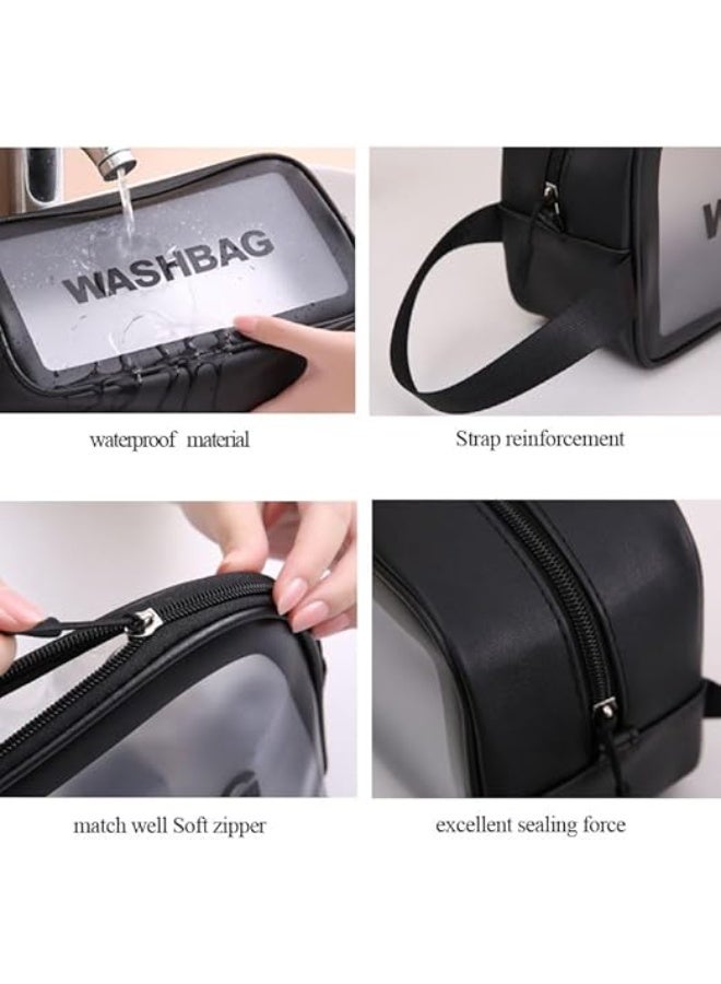 حقائب أدوات تجميل شفافة، حقائب غسيل للسفر مقاومة للماء مزودة بسحاب، مجموعة من 3 قطع بأحجام مختلفة (أسود، 3 قطع) - Image 5