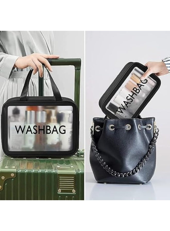 حقائب أدوات تجميل شفافة، حقائب غسيل للسفر مقاومة للماء مزودة بسحاب، مجموعة من 3 قطع بأحجام مختلفة (أسود، 3 قطع) - Image 4