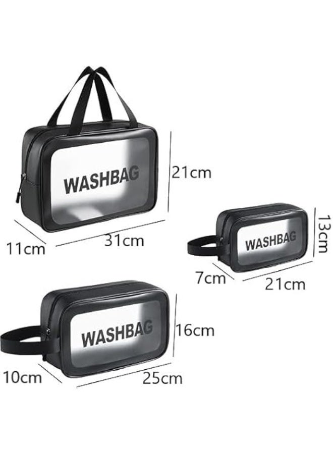حقائب أدوات تجميل شفافة، حقائب غسيل للسفر مقاومة للماء مزودة بسحاب، مجموعة من 3 قطع بأحجام مختلفة (أسود، 3 قطع) - Image 2
