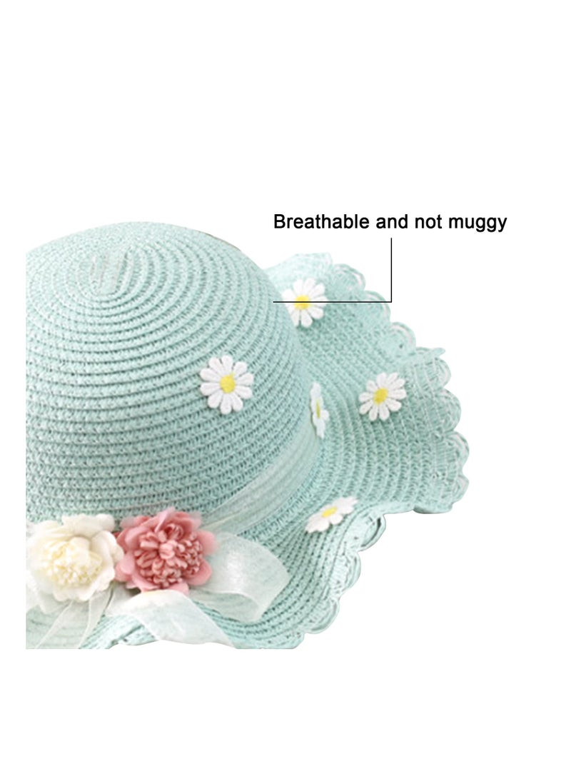 Excefore Girls Sun Hat with Shoulder Bag Set, Large Brim Flower Beach Summer Hat Straw Purse Beach Bag Cute Flower Summer Beach Cap - Image 4