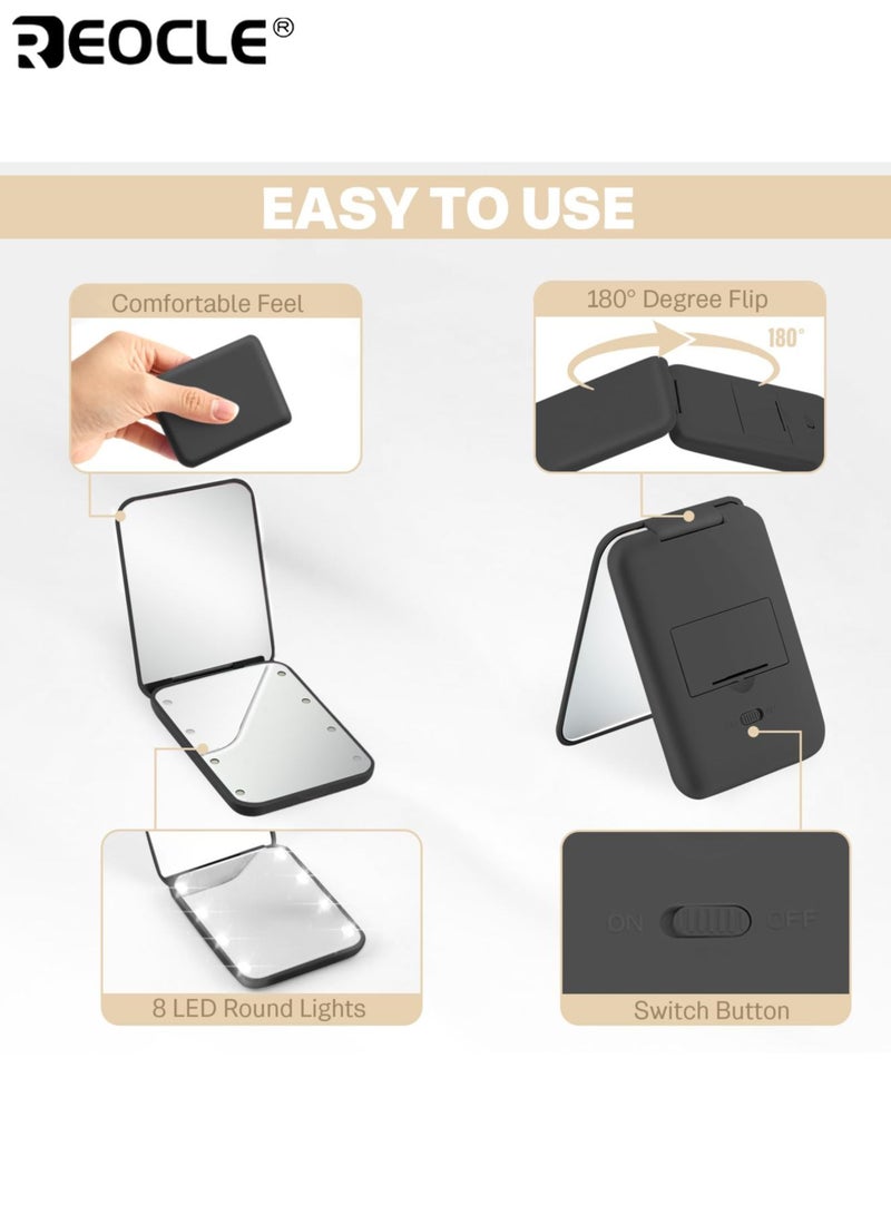 REOCLE Women's LED Makeup Mirror with 2X Magnification & Touch Control Portable Lighted Compact with Double Sided Design for Travel Home Vanity Use - Image 5