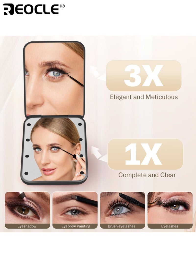 REOCLE Women's LED Makeup Mirror with 2X Magnification & Touch Control Portable Lighted Compact with Double Sided Design for Travel Home Vanity Use - Image 2