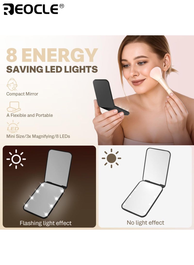 REOCLE Women's LED Makeup Mirror with 2X Magnification & Touch Control Portable Lighted Compact with Double Sided Design for Travel Home Vanity Use - Image 3