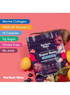 Perfect Keto Super Reds Powder Antioxidant Blend Delicious Superfoods Powder Drink Mix With Polyphenols Enzymes And Marine Collagen Blueberry Pomegranate  - Image 4