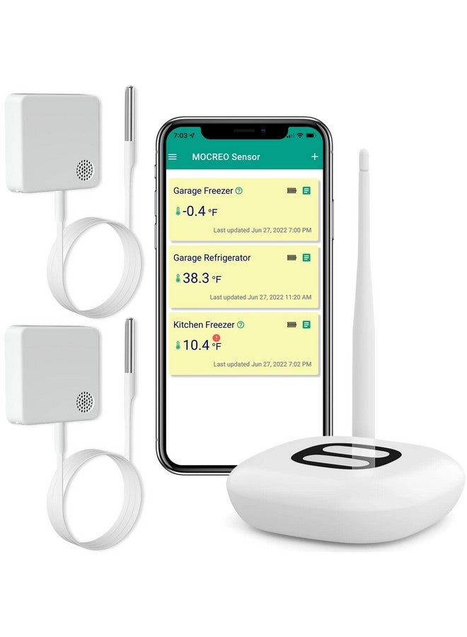 MOCREO WiFi Thermometer Freezer Alarm, Email Alert, App Notification, Data Record Export, No Subscription Fee, 2 Remote Wireless Temperature Sensors for Refrigerator, Freezer, Hot Tub - Image 1