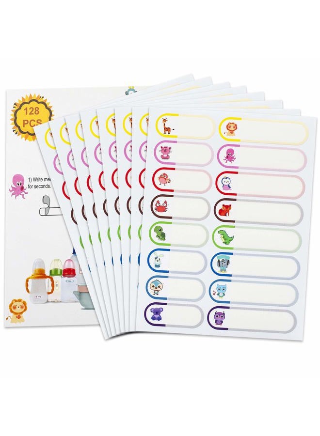 Coowayze 128pcs Baby Bottle Labels for Daycare, School Name Labels for Kids, Daycare Labels, Self-Laminating Write-On Waterproof Dishwasher Safe Self-Adhesive Label Stickers, Kids Name Tags Stickers - Image 1