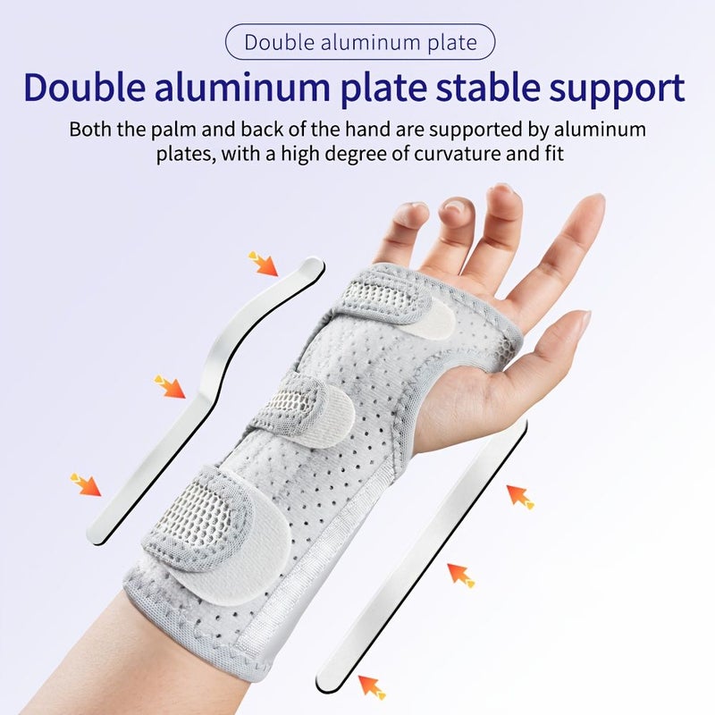 Adjustable Pressurized Wrist Stabilizer Brace With Breathable Mesh Hook Loop Closure Detachable Plate For Carpal Tunnel Post Surgery Gray Right Hand Size M - Image 2