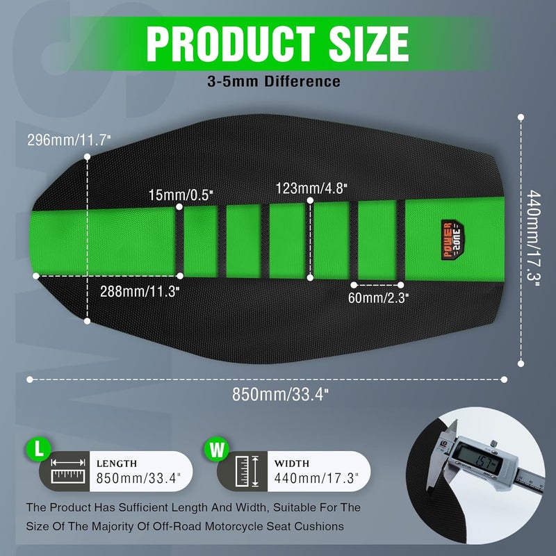 sawrain Universal Ribbed Gripper Dirt Bike Seat Cover - Black-Green - Image 4