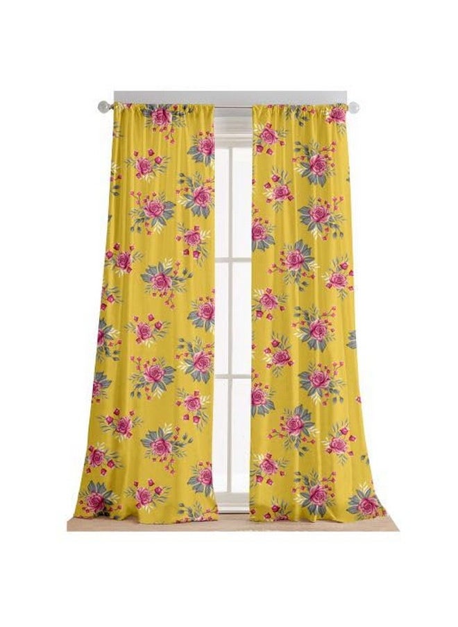 Lushomes Curtains 8 Feet Long Set Of 2, Door Curtains 8 Ft, Door Curtain, Curtains For Bedroom, Semi Sheer Curtains, Rod Pocket Curtains (Pack Of 2, 57X96 Inch, Yellow Flowers)  - Image 1