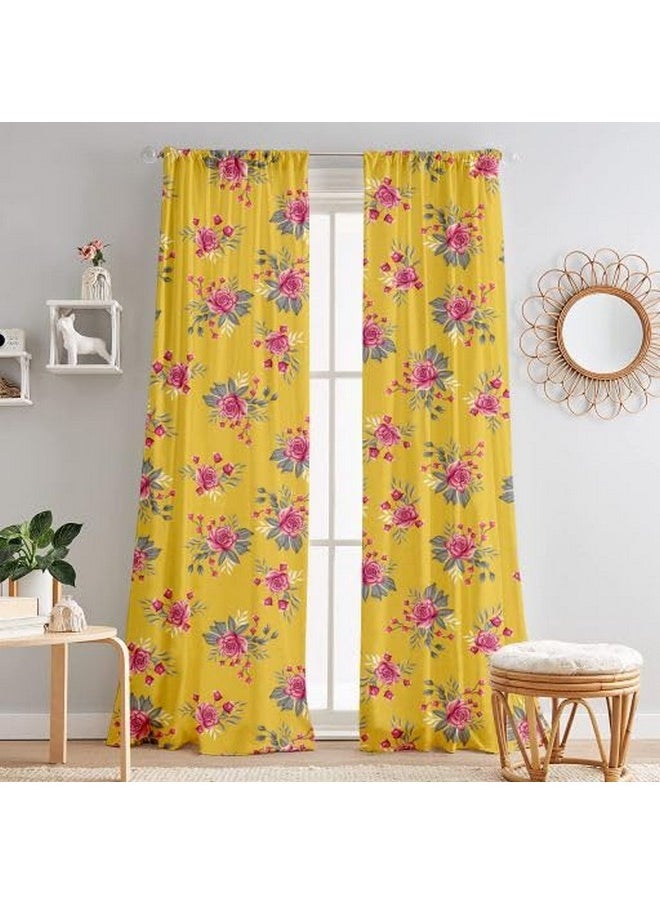 Lushomes Curtains 8 Feet Long Set Of 2, Door Curtains 8 Ft, Door Curtain, Curtains For Bedroom, Semi Sheer Curtains, Rod Pocket Curtains (Pack Of 2, 57X96 Inch, Yellow Flowers)  - Image 4