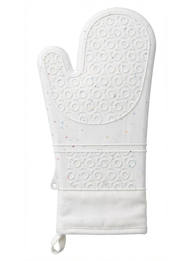 Heat Resistant Silicone Oven Mitt with Non-Slip Grip - Fabric Lined Kitchen Glove for Baking & Cooking - White Speckled