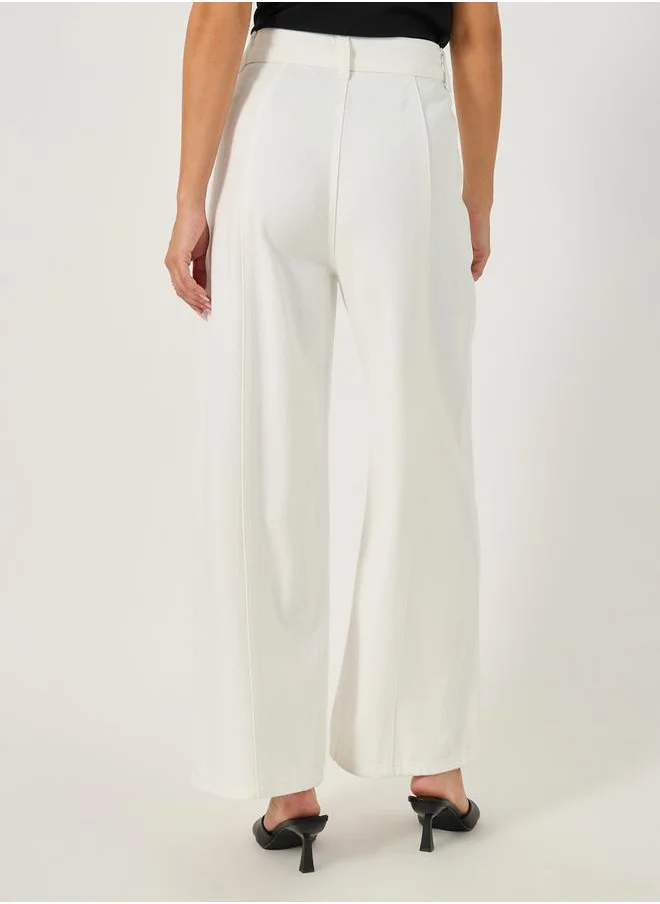 Styli Pintuck Details Wide Leg Jeans with Buttons