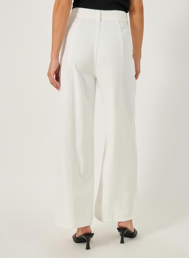 Styli Pintuck Details Wide Leg Jeans with Buttons - Image 4