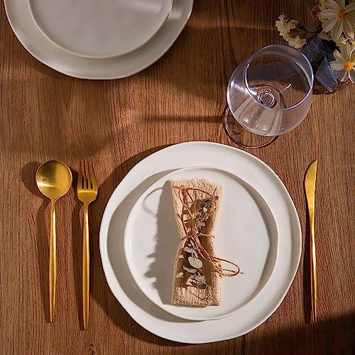 LERATIO Dinner Plates,10.5 inch Ceramic Plates Set of 6,Porcelain Plates for kitchen with Wavy Edge,Microwave & Dishwasher & Oven Safe,Light Weight & Scratch Resistant Sevring Dish-White - Image 3