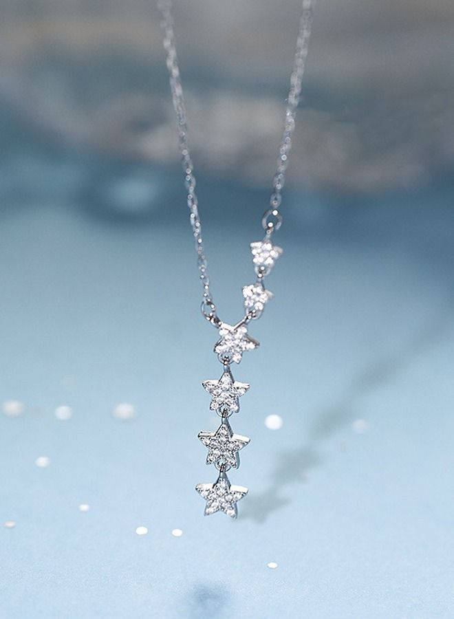 DUNISO Star Y Necklace 925 Sterling Silver Star Choker Necklace Silver Crystal Star Drop Choker Chain Pendant Necklace Simple Necklace Chain Jewelry  for Women Teen Girls - Image 4