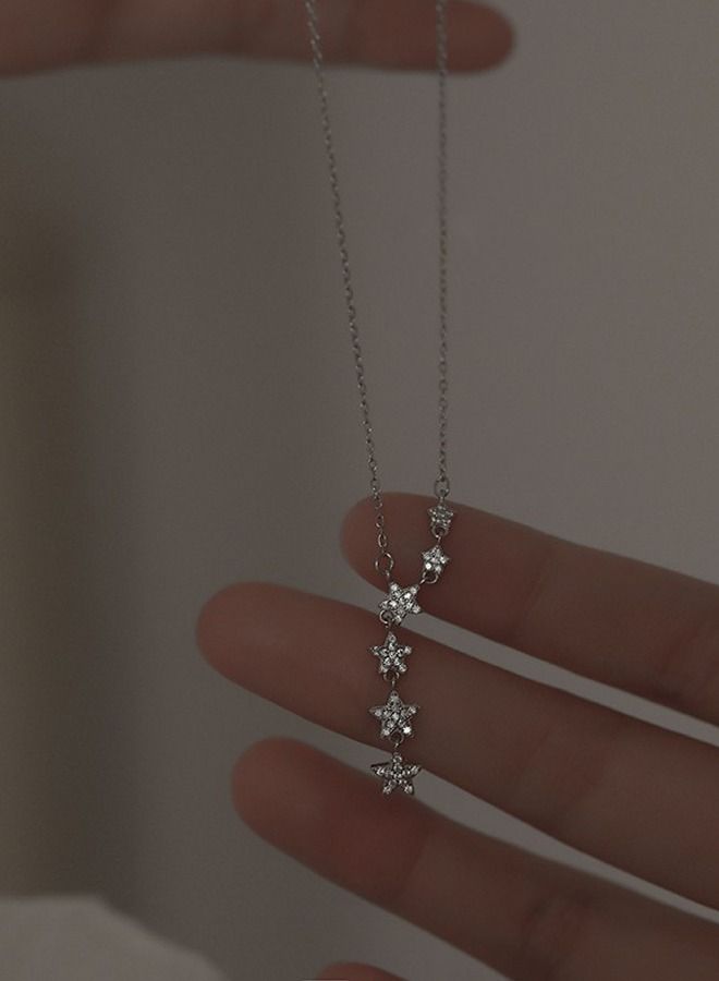 DUNISO Star Y Necklace 925 Sterling Silver Star Choker Necklace Silver Crystal Star Drop Choker Chain Pendant Necklace Simple Necklace Chain Jewelry  for Women Teen Girls - Image 3