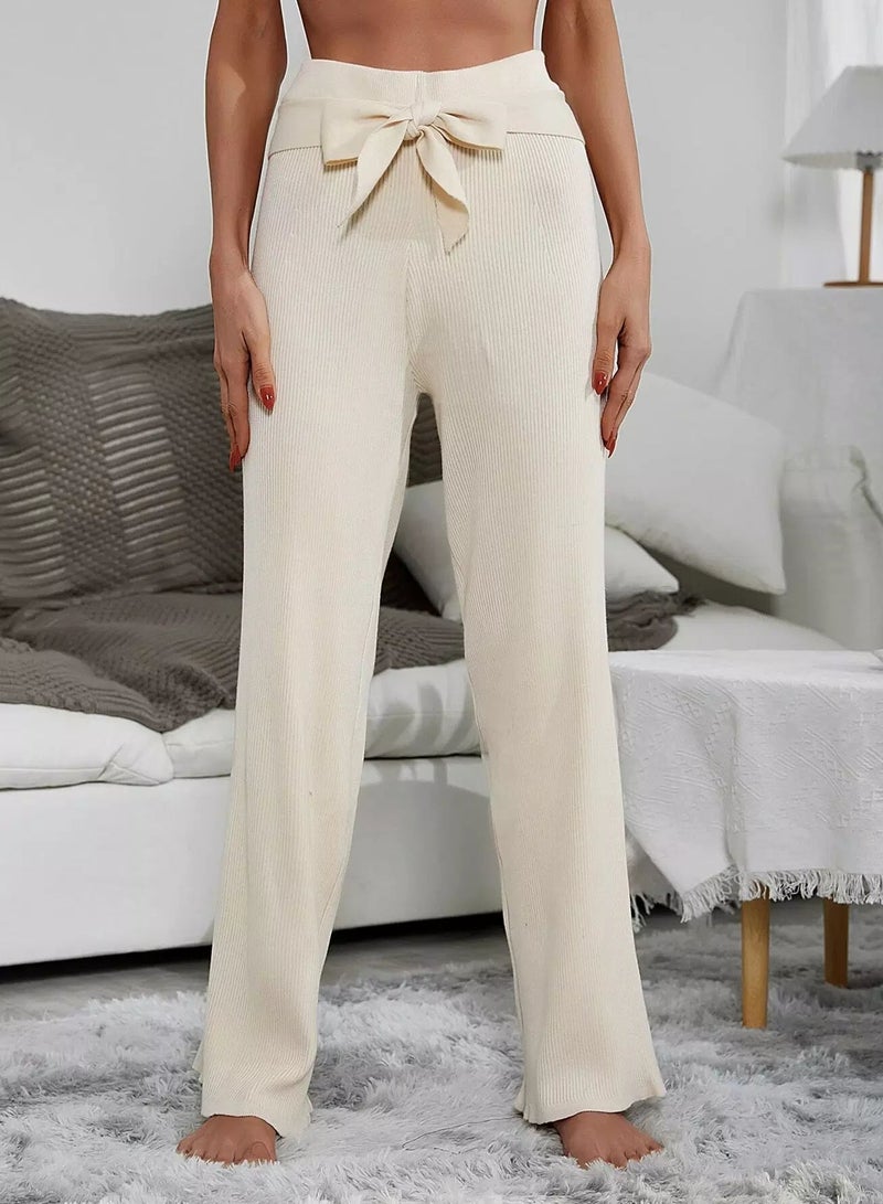 بنطال محبوك من نسيج مضلع سادة برباط أمامي - Image 1