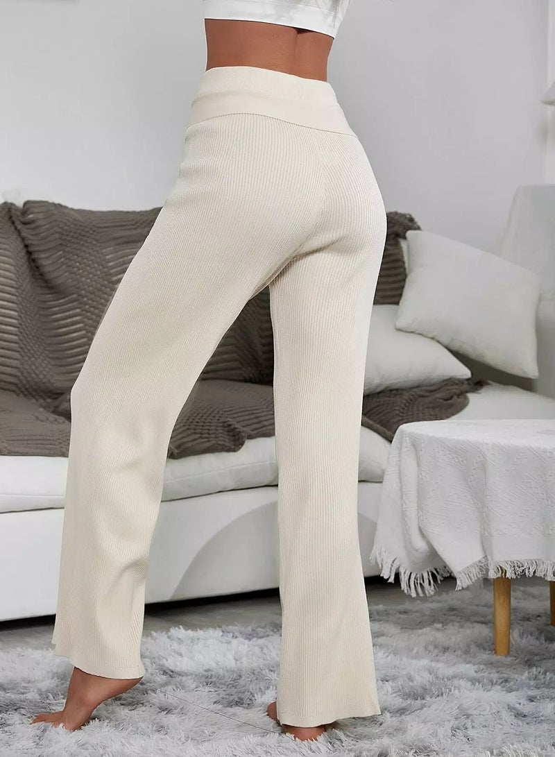 بنطال محبوك من نسيج مضلع سادة برباط أمامي - Image 2