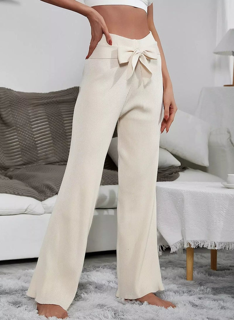 بنطال محبوك من نسيج مضلع سادة برباط أمامي - Image 3