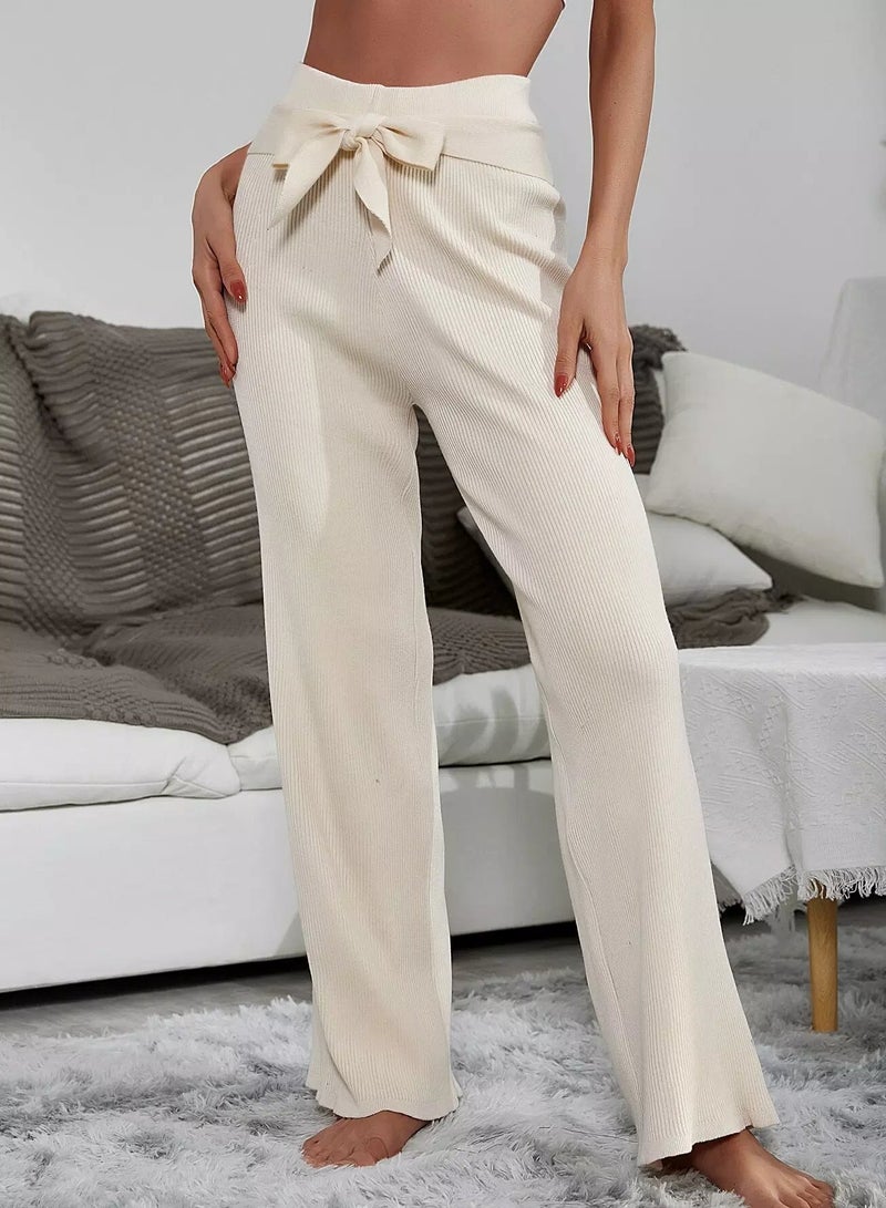 بنطال محبوك من نسيج مضلع سادة برباط أمامي - Image 5