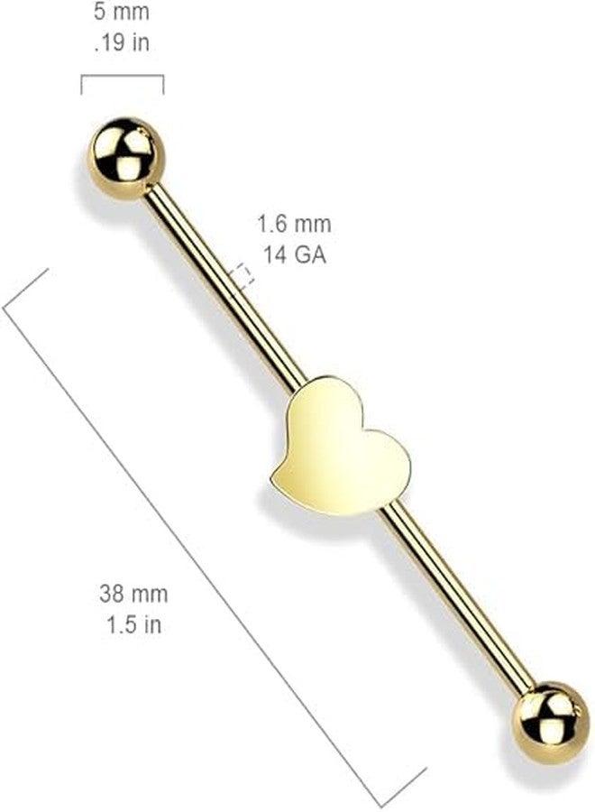 SHIELD PLUS 14 Gauge Heart Shaped Industrial Barbell Cartilage 316L Surgical Stainelss Steel - Image 3