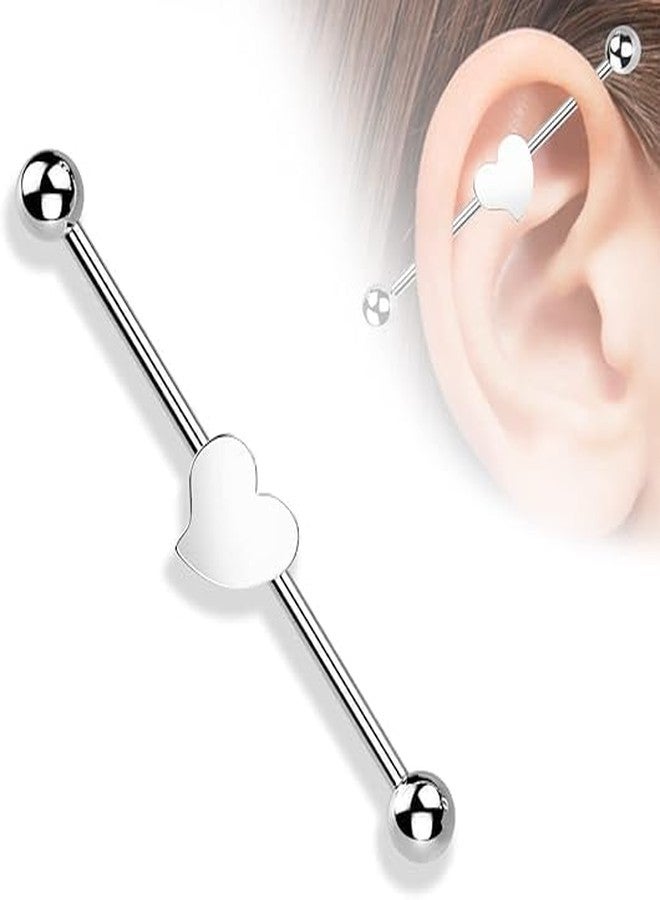 SHIELD PLUS 14 Gauge Heart Shaped Industrial Barbell Cartilage 316L Surgical Stainelss Steel - Image 2