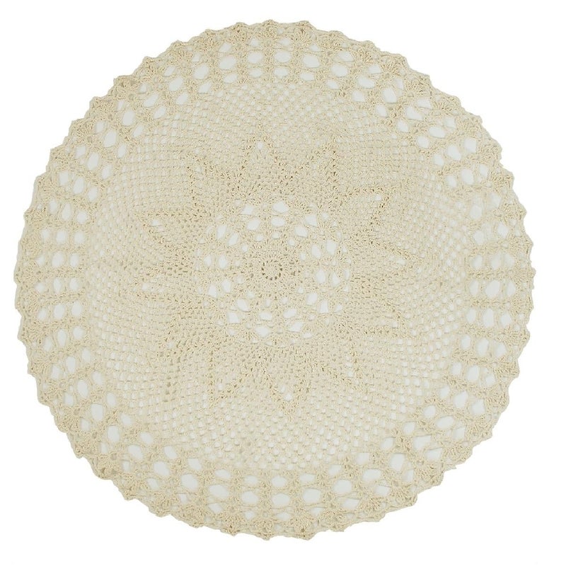 kilofly Handmade Crochet Cotton Lace Table Sofa Doily Waterlily Beige 22 inch